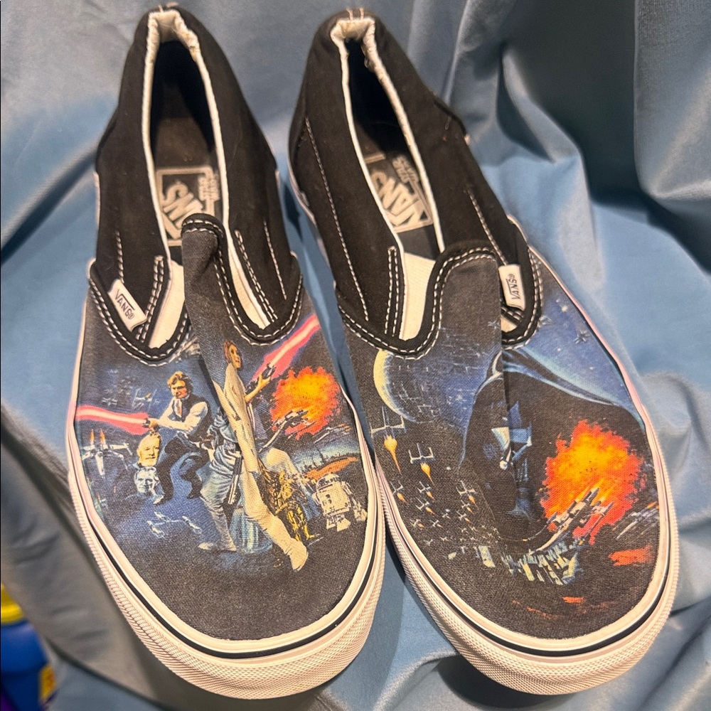 Star Wars Vans Black Slip-On Sneakers with Colorful Sci‑Fi Graphic